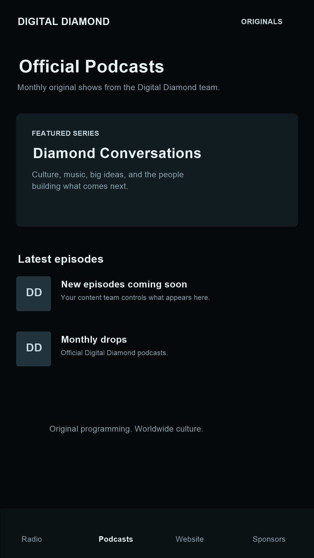 Digital Diamond Radio podcast app screen